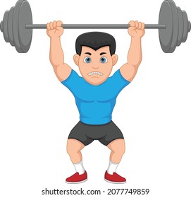 athletic boy lifting weights on white background