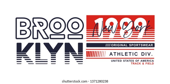 Athletic Brooklyn 1989 typography for t-shirt print and other uses. design graphic. Vector image.