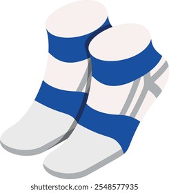 Concepto isométrico de calcetines de becerro atlético, diseño de ícono de calcetines de compresión médica, Vector de bienestar físico, signo de levantamiento de pesas de entrenamiento, equipo de entrenamiento personal