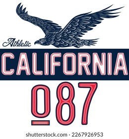 Athletic California Embroidered With eagle tattoo Design. College varsity team. Spring summer. Fashion Style.