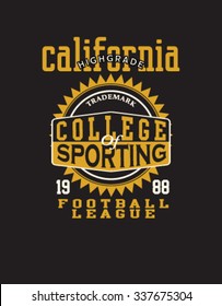 Athletic california typography, t- shirt graphics, vectors, sport 