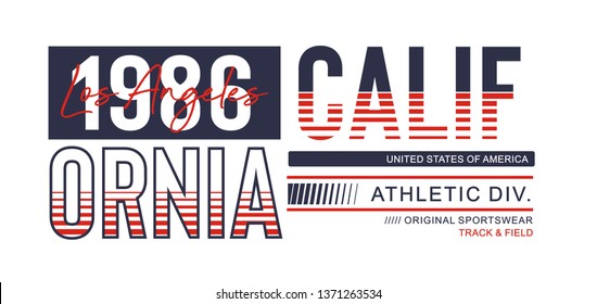 Athletic California typography for t-shirt print and other uses. design graphic. Vector image.