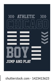 athletic chicago boy,jump and play,t-shirt design fashion vector illustration