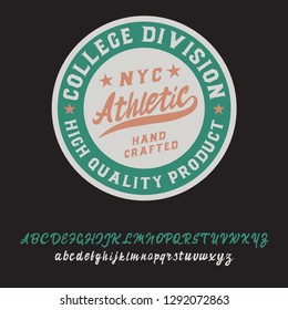 Athletic. Classic retro badge. Script and serif font. Handmade logo and font. Old school.