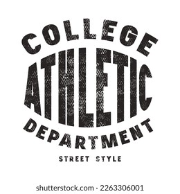 Athletic club typographic emblem for sticker and t-shirt. Graphic design with retro texture. Black print on white background