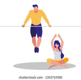 athletic couple practicing exercises