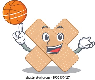 Un diseño de mascota atlético de vendas cruzadas con baloncesto. Ilustración del vector