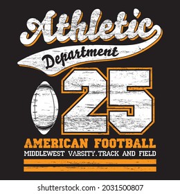Athletic department 25 American football middle west varsity. track and field t-shirt design, you can download vector file.