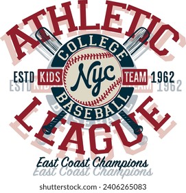 Athletic Department College Baseball Liga Vintage Vektorgrafik für Kinder tragen T-Shirt 