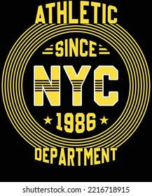 Athletic Department NYC Since 1986 typography vector t-shirt design.