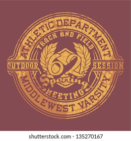 Athletic department  - vintage vector artwork for sportswear in custom colors, grunge effect in separate layer