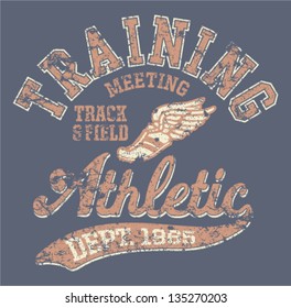 Athletic department  - vintage vector artwork for sportswear in custom colors, grunge effect in separate layer