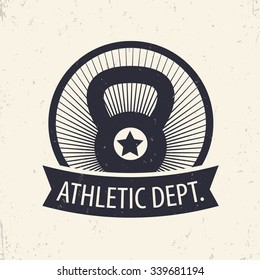 Athletic Dept., fitness, gym emblem, sign in circle, vector illustration