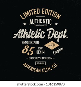 "Athletic Dept."  Vector illustration on sport theme. Vintage vector t-shirt and apparel design, print, logo, poster.