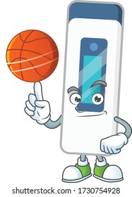 An athletic digital thermometer cartoon design style playing basketball