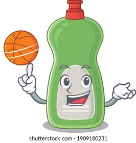 An athletic dishwashing liquid cartoon mascot design with basketball. Vector illustration