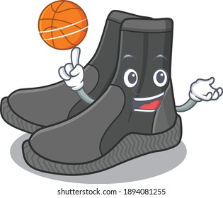 An athletic dive booties cartoon mascot design with basketball