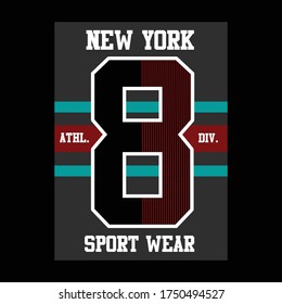 número de división atlética tipografía gráfico de camiseta impresión vectorial diseño