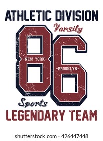 Athletic division, varsity sport vector print and varsity. For t-shirt or other uses in vector.T shirt graphic