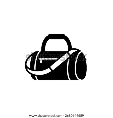 Athletic duffel bag silhouette, vector icon of a gym bag for carrying sports equipment, isolated for travel or fitness design.