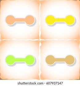 Athletic dumbbell. Flat sticker with shadow on old paper. Vector illustration