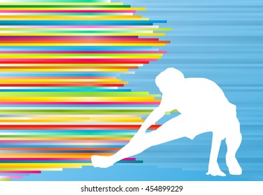 Athletic exercise man stretching warm up vector background concept