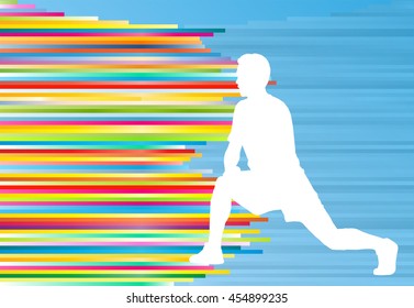 Athletic exercise man stretching warm up vector background concept