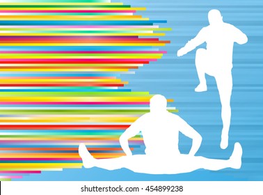 Athletic exercise man stretching warm up vector background concept