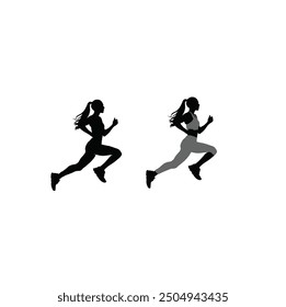 Athletic female running side view full length on vector, illustration black and white design