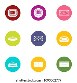 Athletic field icons set. Flat set of 9 athletic field vector icons for web isolated on white background