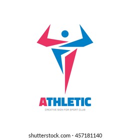 Athletic fitness - vector logo template concept illustration. Human character sign. Bodybuilding sport symbol. Design element.