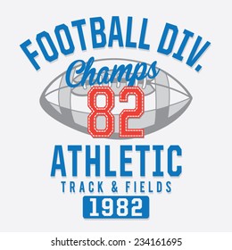 Athletic football typography, t-shirt graphics, vectors