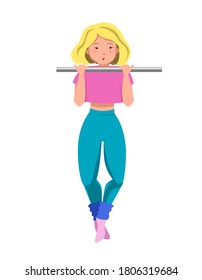 La atlética se levanta en el bar. Ilustración vectorial plana para un estudio deportivo sobre un fondo blanco.