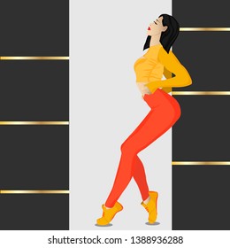 Athletic girl leaned on the wall vector art
