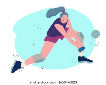 Athletic girl playing volleyball. Cartoon drawing drawn by hand. Healthy lifestyle. Active sport.