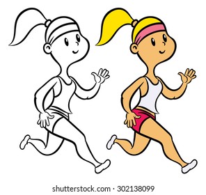 athletic girl running - vector hand drawing