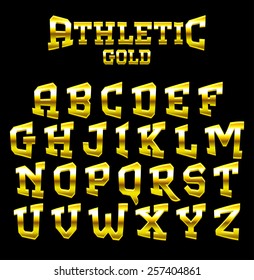 Athletic GOLD bold serif font. Part 5/6 last character (abc)