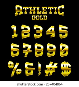 Athletic GOLD bold serif font. Part 2/6 first character (numbers)