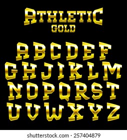 Athletic GOLD bold serif font. Part 1/6 first character (abc)