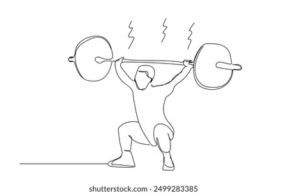 Athletic Guy Lifting Gym fitness sport concept . Weights and Bodybuilder Training. Vector Illustration. One Line Drawing or Continuous Line Art of a Strong 