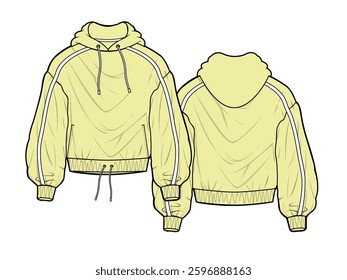 Athletic hoodie vector design mockup template technical flat sketch.