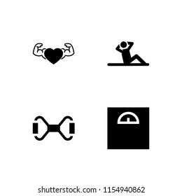 athletic icon. 4 athletic set with weight, muscular, gym and chest expander vector icons for web and mobile app