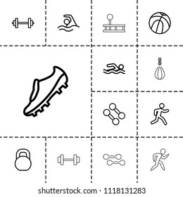Athletic icon. collection of 13 athletic outline icons such as basketball, barbell, dumbbell, swimming man, running, swimming. editable athletic icons for web and mobile.