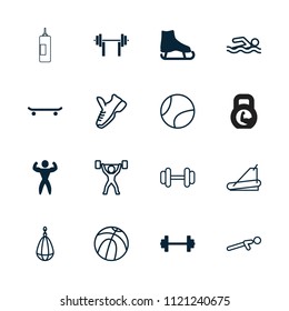 Athletic icon. collection of 16 athletic filled and outline icons such as ice skate, bodybuilder, barbell, skating, basketball. editable athletic icons for web and mobile.