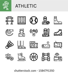 athletic icon set. Collection of Ice skate, Bench press, Swimming pool, Baseball, Water polo, Sneakers, Whistle, Athlete, Dumbbell, Shoe, Shuttlecock, Sneaker, Pool, Basketball icons