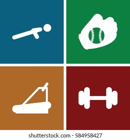 athletic icons set. Set of 4 athletic filled icons such as barbell, treadmill, push up