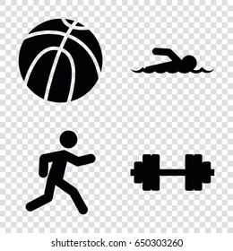 Athletic icons set. set of 4 athletic filled icons such as running, barbell   isolated, swimmer