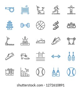 athletic icons set. Collection of athletic with baseball, boxing glove, loss, pool, boxing, barbell, swimming pool, shoes, shoe, sneakers. Editable and scalable athletic icons.