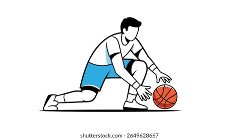Athletic individual mastering the fundamental basketball dribbling skill with focused concentration during practice drills
