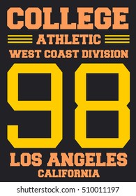 Athletic jersey design - college sports fashion typography. West Coast - Los Angeles, California.